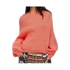 Free People Emmy Mock Neck Sweater Coral Pink Orange Size XS Ribbed Dolman